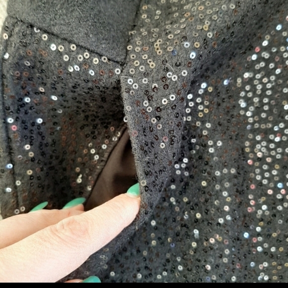 LOFT Black Sparkley Mini Skirt sequins Pockets party New Years Christmas - Picture 2 of 5